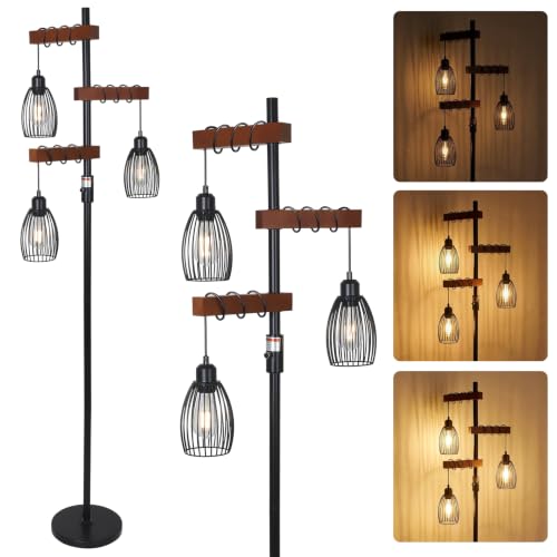 3 Lights Wood Floor Lamp for Bedroom