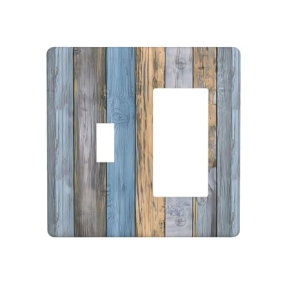 Rustic Grey Teal Wood Light Switch Cover Decorative Gray Blue Wooden Duplex Outlet Covers Wall Plate Switch Plate Covers Electrical Outlets Faceplate for Kitchen Bathroom Bedroom 5" x 3"