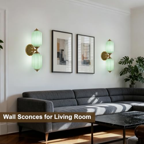 Green Glass Vintage Bathroom Vanity Light (Retro Gold & Green 1 Pack)