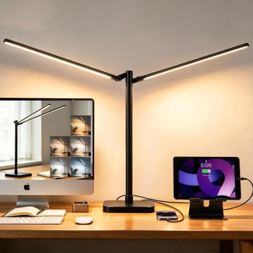 Desk Lamp for Office Home Dual Head 24W Swing Arm Reading Table Lamp