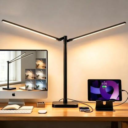 Desk Lamp for Office Home Dual Head 24W Swing Arm Reading Table Lamp