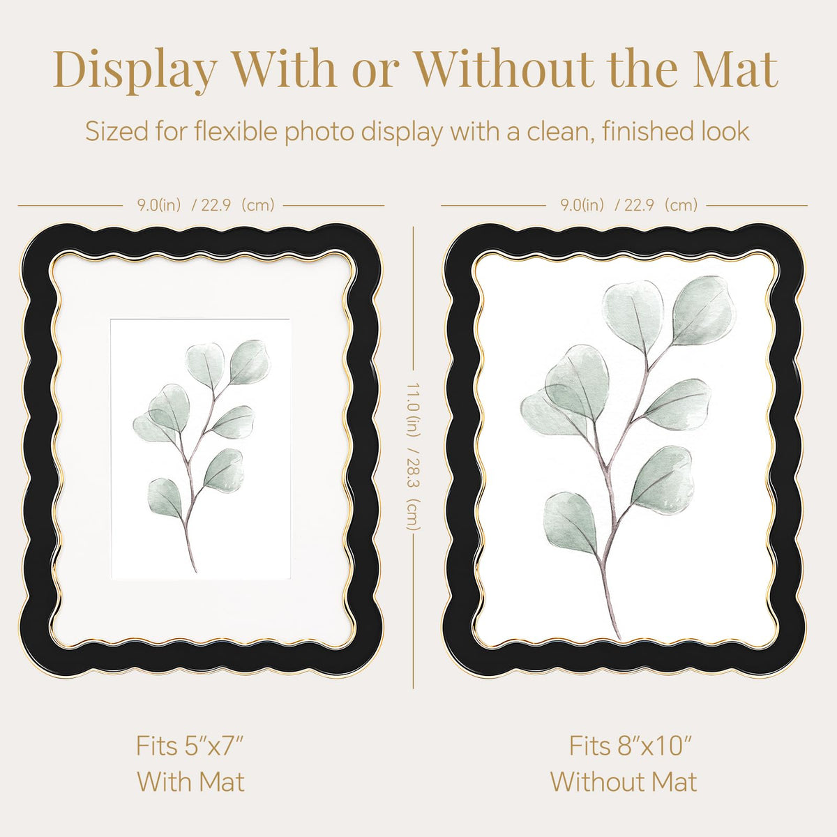 8x10 Scalloped Wavy Metal Picture Frame (Ink Matte Black / 8x10)