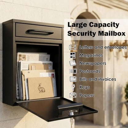 Wall Mount Mailbox for Outside (Black-16inch)
