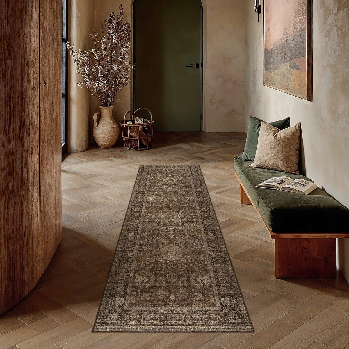 Hallway Runner Rugs 2x5 Brown Vintage Rug (Retro | Brown / 2' x 5' (Runner))