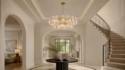 40" 12 Light Modern Art Ice Stick Crystal Chandelier (Amber & Clear Gold)