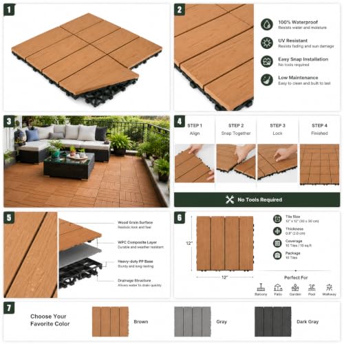 12" x 12" Interlocking WPC Decking Tiles