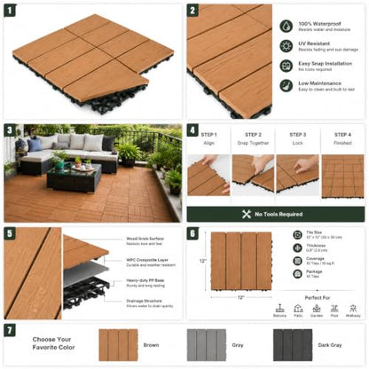 12" x 12" Interlocking WPC Decking Tiles