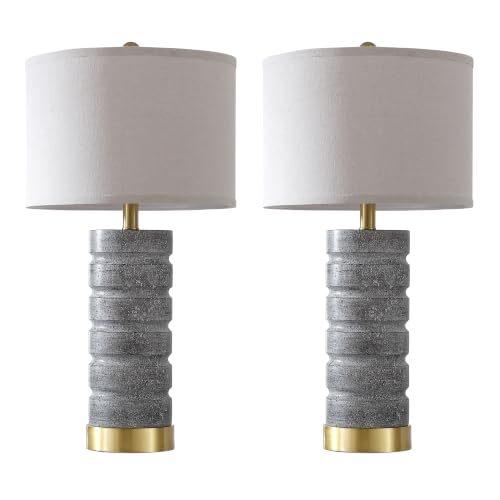 26" Modern Table Lamp Set of 2 Resin Lamp with Natural Stone Look
