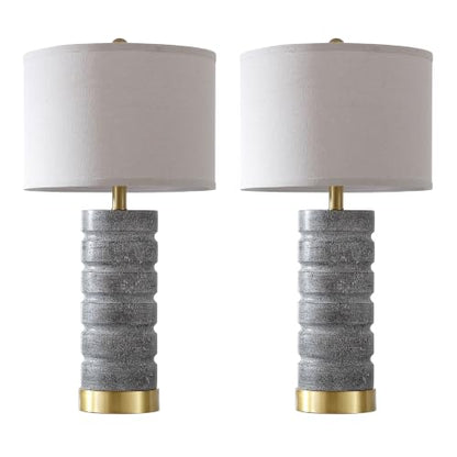 26" Modern Table Lamp Set of 2 Resin Lamp with Natural Stone Look