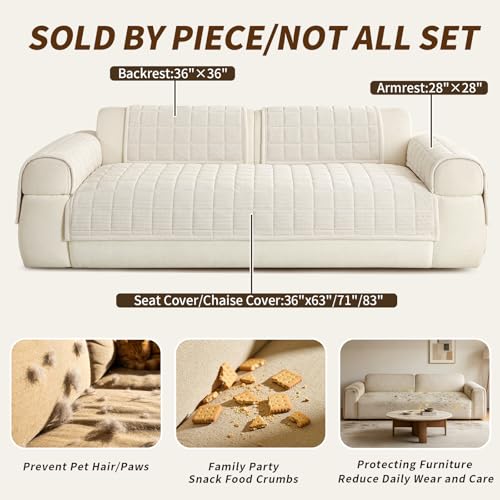 Couch Covers for Sectional Sofa (Beige White / 1PC/35"X94")