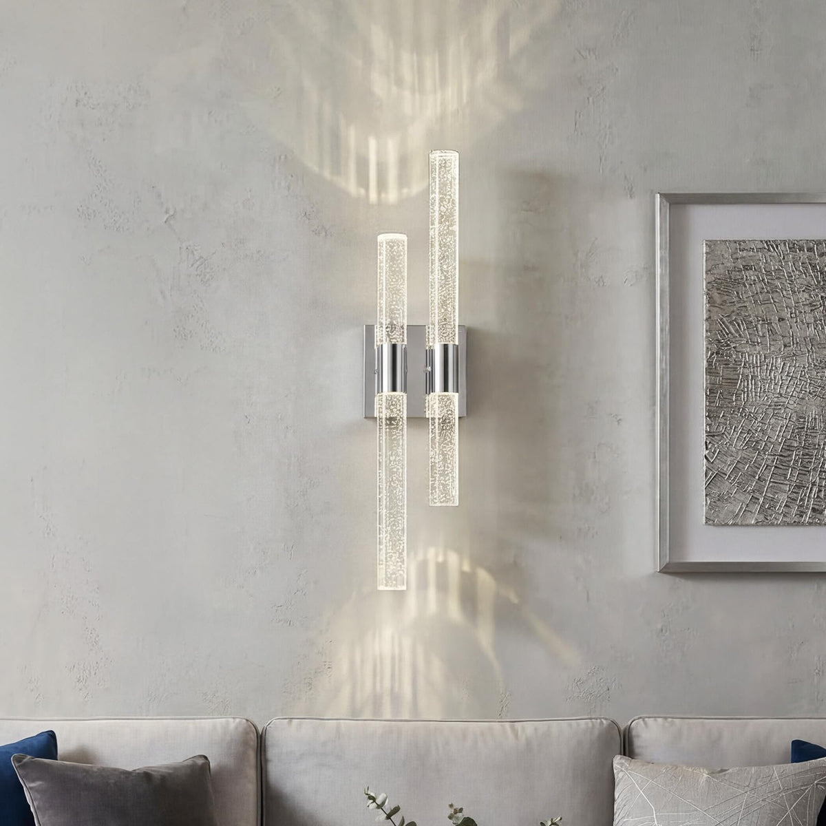 Modern LED Vanity Light Bubble Crystal Sconces Wall Lighting Chrome Wall Sconce Hardwired 21.25in 4000K Vertical and Horizontal Wall Mounted Sconces for Bedroom Living Room Hallway（1 (Chrome-1 Pack)