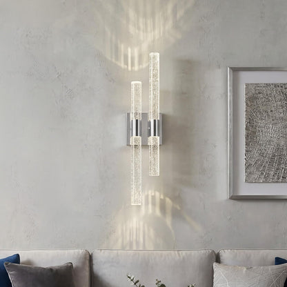 Modern LED Vanity Light Bubble Crystal Sconces Wall Lighting Chrome Wall Sconce Hardwired 21.25in 4000K Vertical and Horizontal Wall Mounted Sconces for Bedroom Living Room Hallway（1 (Chrome-1 Pack)
