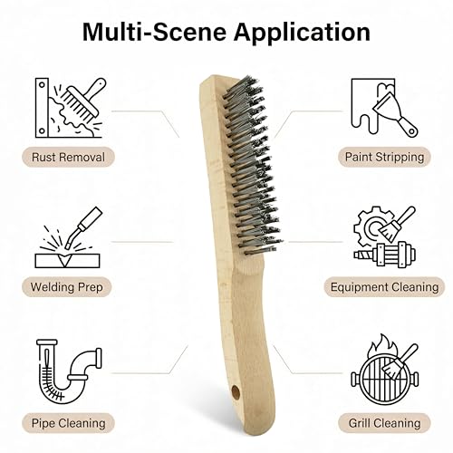 Wire Brush Heavy Duty Stainless Steel Wire Brushes with 10" Long Beech Handle