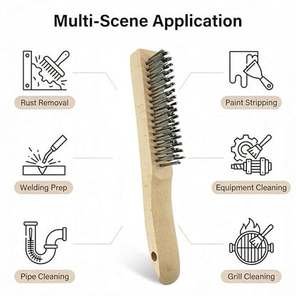 Wire Brush Heavy Duty Stainless Steel Wire Brushes with 10" Long Beech Handle
