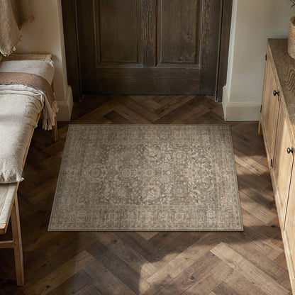 Entryway Area Rugs 2x3 Light Brown Vintage Rug (Retro | Light Brown / 2' x 3' (Rectangular))