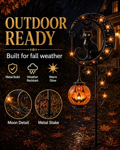 Halloween Garden Decorations Solar Cat Garden Lights Stake Outdoor Lantern Pumpkin Moon Yard Black Cat Waterproof Night Decor Holiday Jack Star LED Pathway Lawn Porch