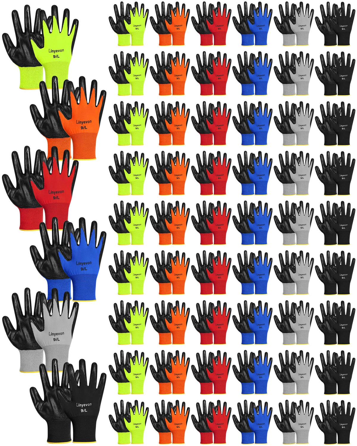 72 Pairs PU Coated Work Gloves Bulk (Multicolor / Medium)