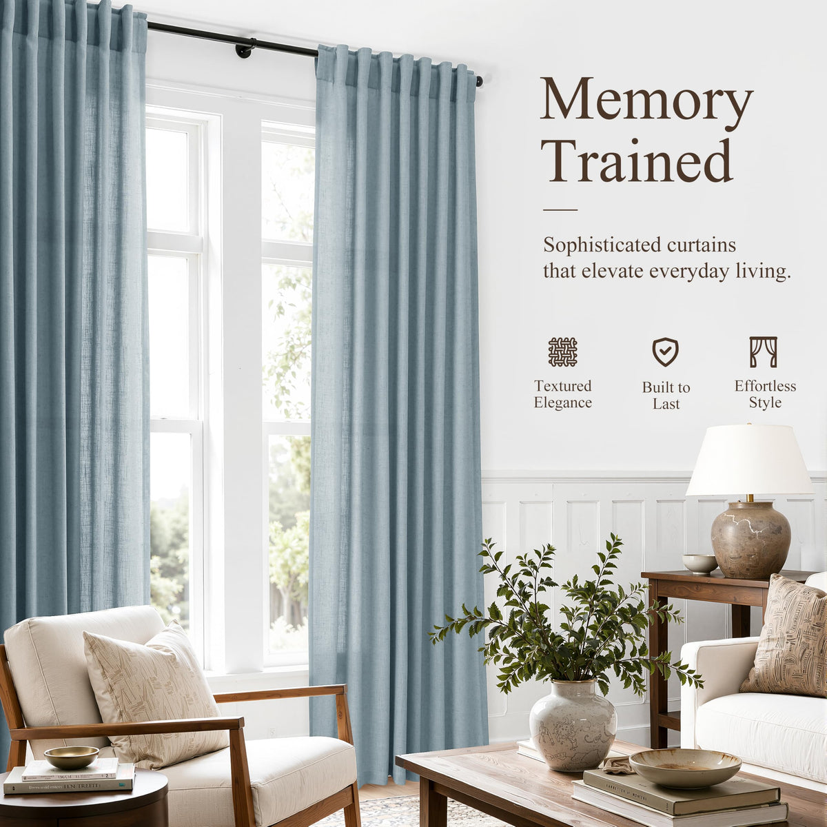 Blue Linen Curtains 72 Inches Long Drape for Living Room 2 Panels (Blue / 52"W x 72"L (Pack of 2))