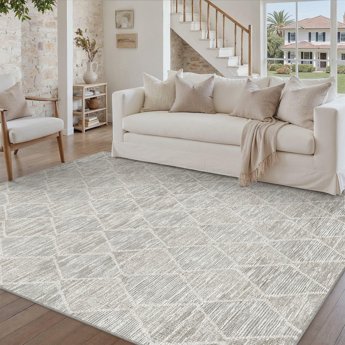 5x7 Area Rug Grey Washable Rugs for Living Room (L| Grey / 5' x 7' (Rectangular))