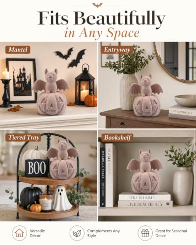 Halloween Decor Bat on Jack (Pink Bat Pumpkin)