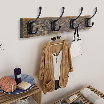 Wall Mounted Coat Rack (Antique wood / 2 Item-4 Hooks)