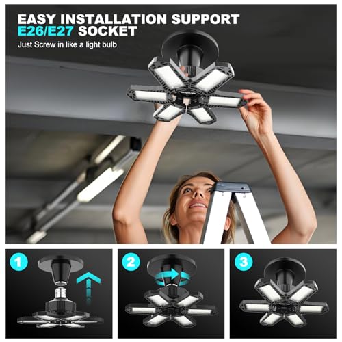 Led Garage Light180W Led Garage Ceiling Light 18000LM Led Shop Light 6500K Super Bright Deformable Garage Led Lights Ceiling Led Lights for Garage Light E26 E27 Garage Lights for Basement Attic