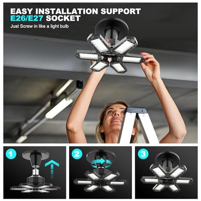Led Garage Light180W Led Garage Ceiling Light 18000LM Led Shop Light 6500K Super Bright Deformable Garage Led Lights Ceiling Led Lights for Garage Light E26 E27 Garage Lights for Basement Attic