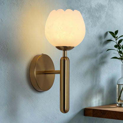 12.6in Alabaster Wall Sconces (Gold-12.6in-1 Pack)
