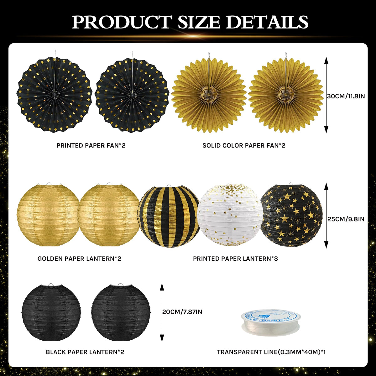 Black Gold Party Decorations Paper Fans Streamers Lanterns (Black and Gold)