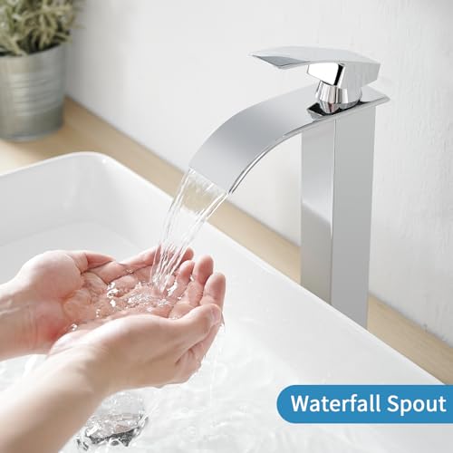 Tall Bathroom Faucet Vessel Sink Faucet with Drain (With Drain / Polished Chrome)