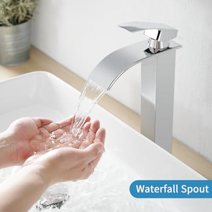 Tall Bathroom Faucet Vessel Sink Faucet with Drain (With Drain / Polished Chrome)