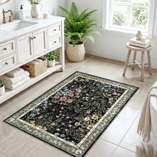 3x4 Washable Entryway Area Rug (Black / 3x4)