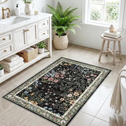 3x4 Washable Entryway Area Rug (Black / 3x4)