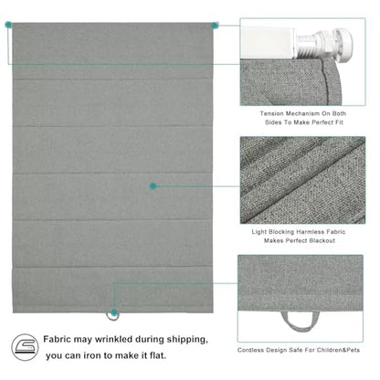 No Drill Roman Shades Cordless Blinds Blackout for Indoor Windows (Dark Grey / 30"W x 64"H)