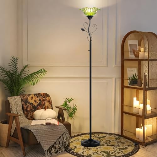 Floor Lamp for Living Room Vintage Uplighter with Rotary Dimmer Switch (Black)