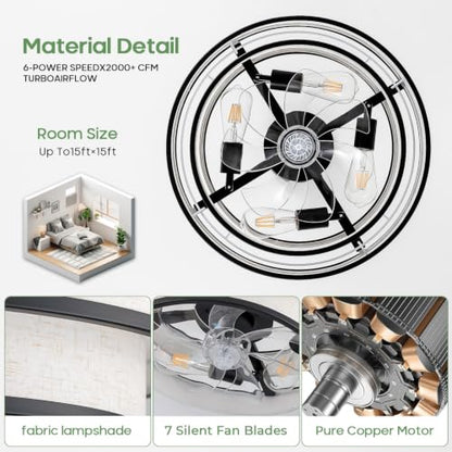 Tiffany Style Caged Ceiling Fan with Light and Remote Control