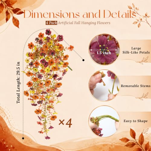 4Pcs Artificial Mums for Outdoors with Larger Flower Heads (Yellow/Orange/Burgundy)