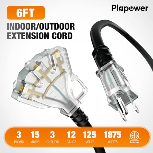 100FT 12 AWG Outdoor Extension Cord with Multiple Outlets Waterproof Black