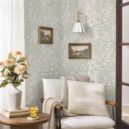 Sage Green Leaf Peel and Stick Wallpaper Beige Wildflower