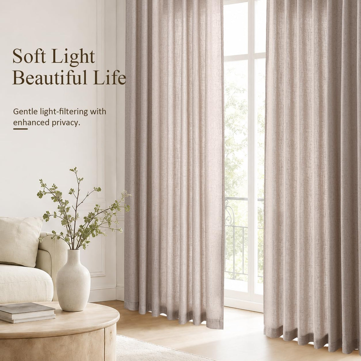 Oatmeal Linen Curtains 102 Inches Long 2 Panels for Living Room (Oatmeal / 50"W x 102"L (Pack of 2))