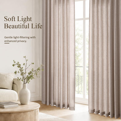Oatmeal Linen Curtains 102 Inches Long 2 Panels for Living Room (Oatmeal / 50"W x 102"L (Pack of 2))