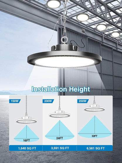 High Bay LED Shop Lights 200W 8 Pack with Plug 5' Cord Safety Rope Hook (200W-8-PACK)