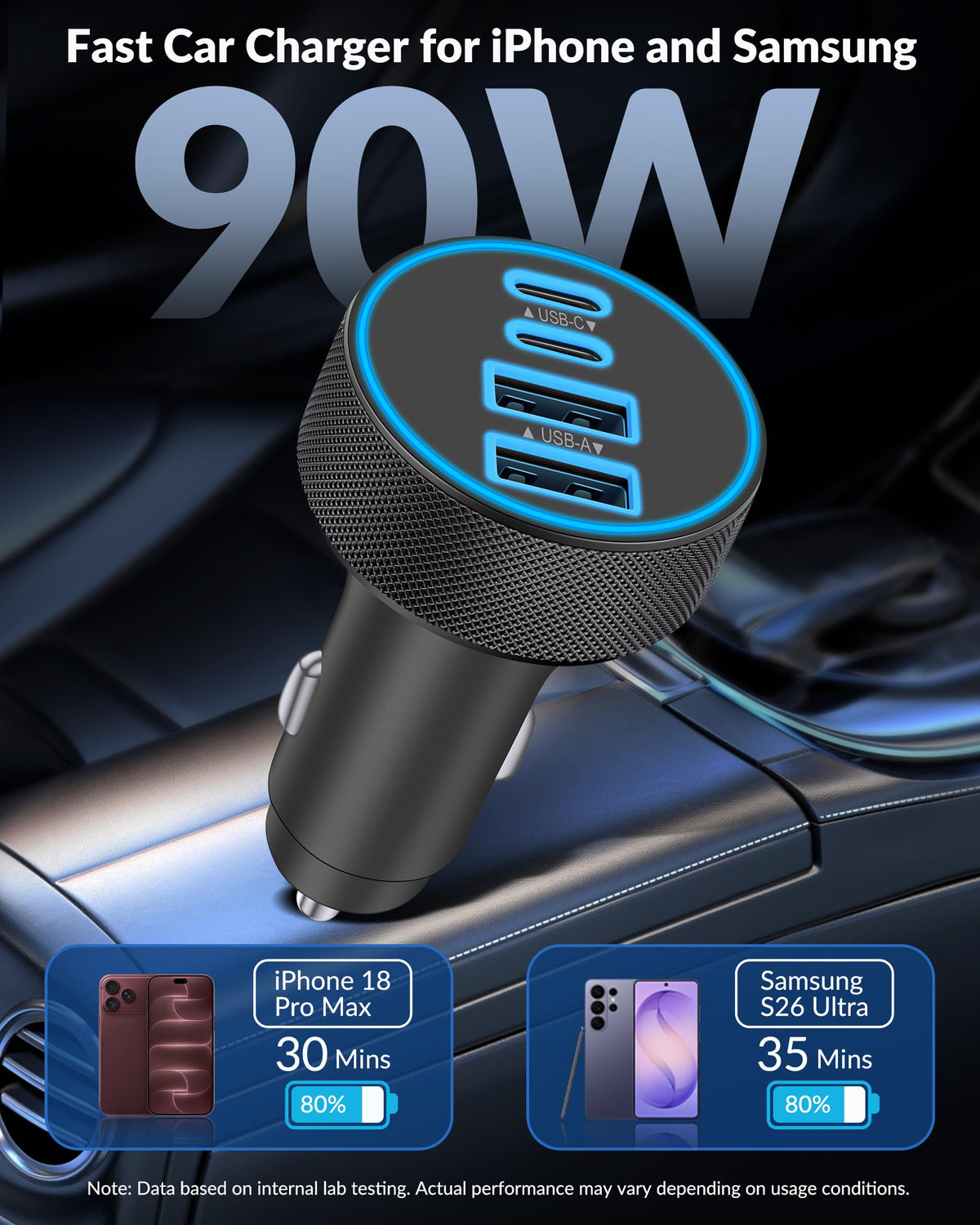 for iPhone 18 17 16 Car Charger Fast Charging (Black)
