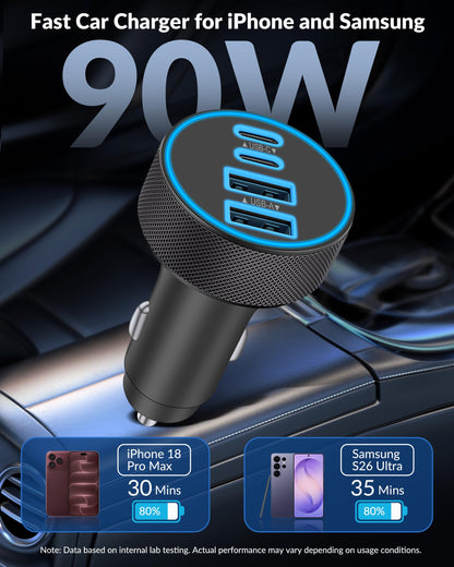 for iPhone 18 17 16 Car Charger Fast Charging (Black)