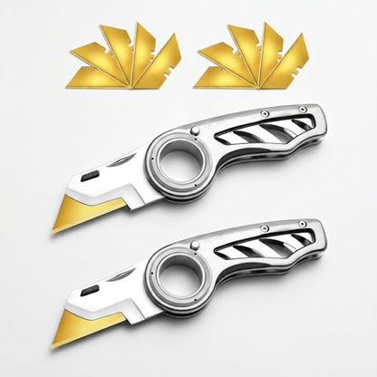 2 Pack Heavy Duty Box Cutter Pocket Folding Utility Knife