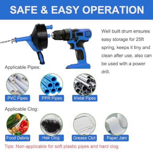 Drain Auger Clog Remover with Drill Adapter