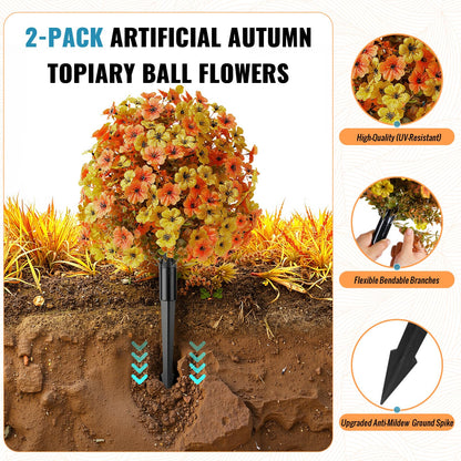 4Pcs 20" UV Resistant Artificial Fall Ball Flowers for Outdoors (Orange Yellow)