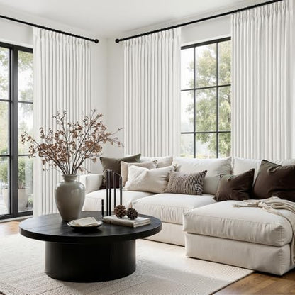 100 Inch Curtains White Beige Blackout Pinch Pleated for Living Room (Beigewhite / 50"W x 100"L (Pack of 2))