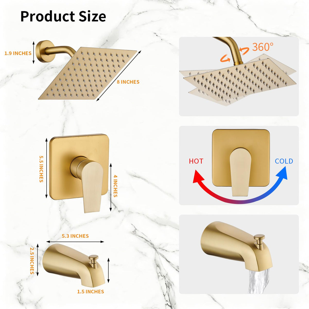 Tub Shower Faucet Set Gold Brushed (Glod)