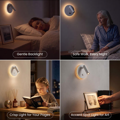 6W LED Bedside Wall Sconce with Switch (White 2Pcs)